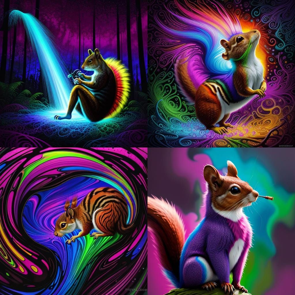 Brown Psychedelic squirrel with yellow glasses smoking a bon...