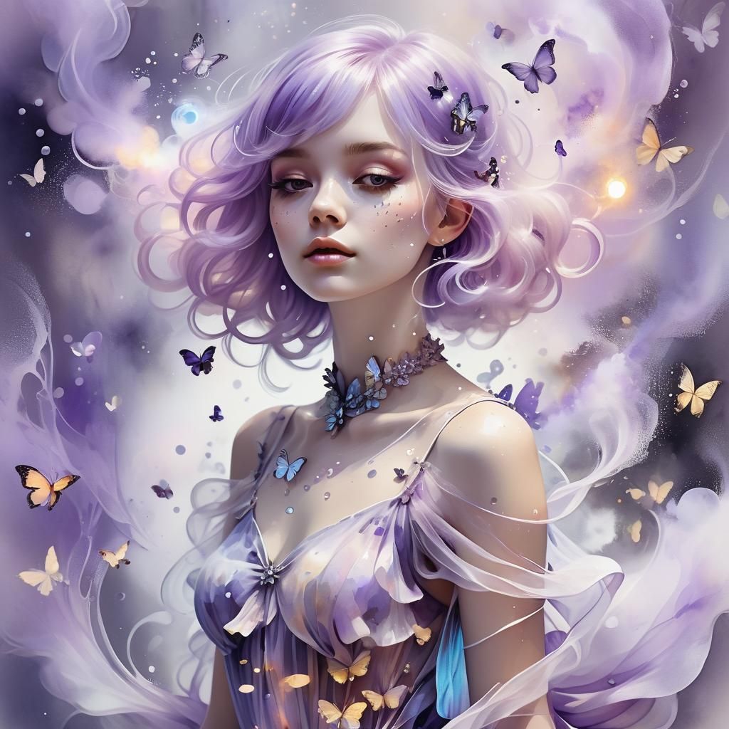 Girl with Purple Hair in Watercolour Style