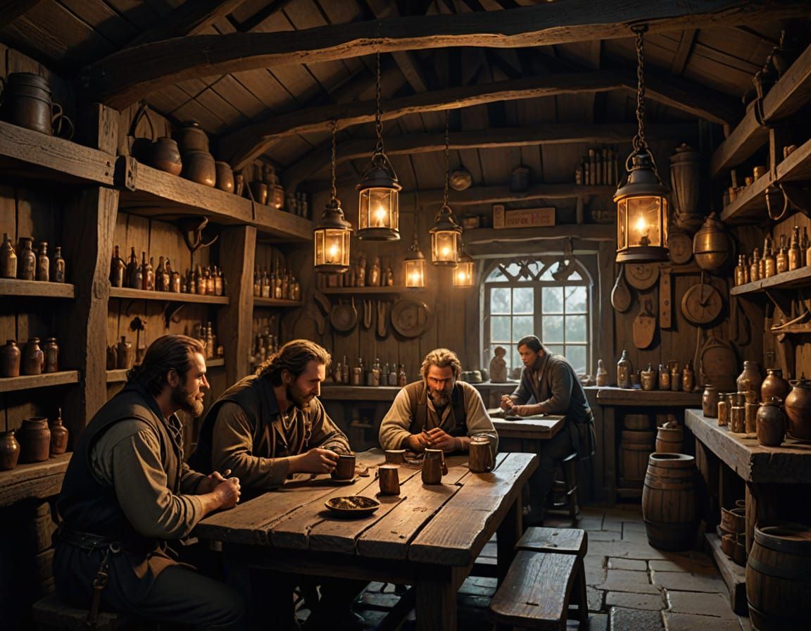 Medieval Dockside Tavern in Hyperrealistic Style