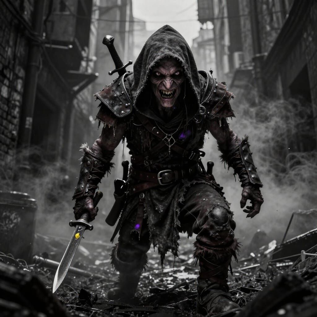 Warhammer Goblin Vagabond in Grim Ruined City Alley