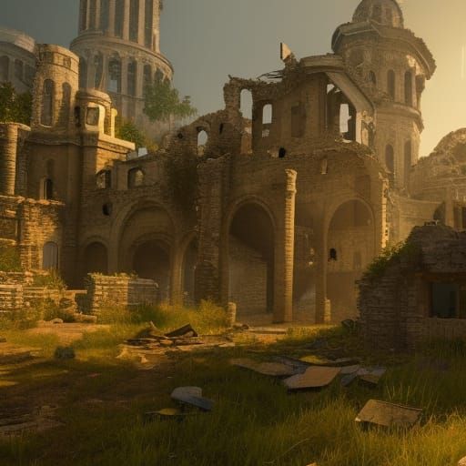 Nature Reclaims Ruins: 3D Game Cinematic Landscape
