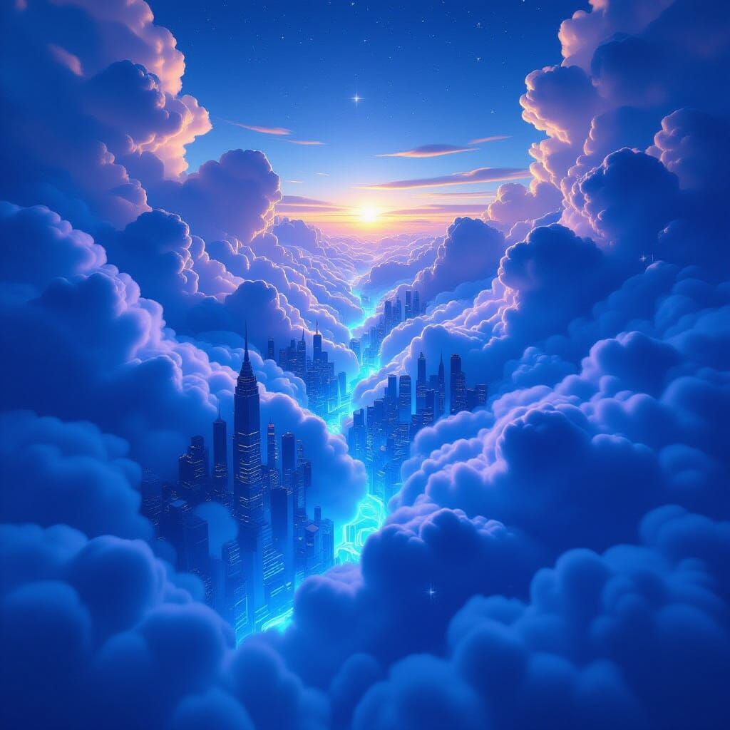 Twilight Cloud City with Pulsating Energy Channels