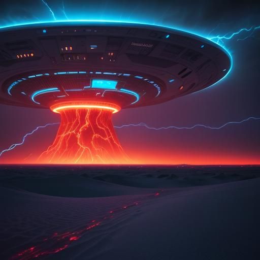 Surreal UFO Landing in Desert Lightning Storm