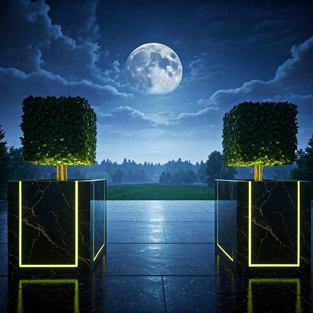Black and Gold Marble Planters with Chartreuse Glow in State...