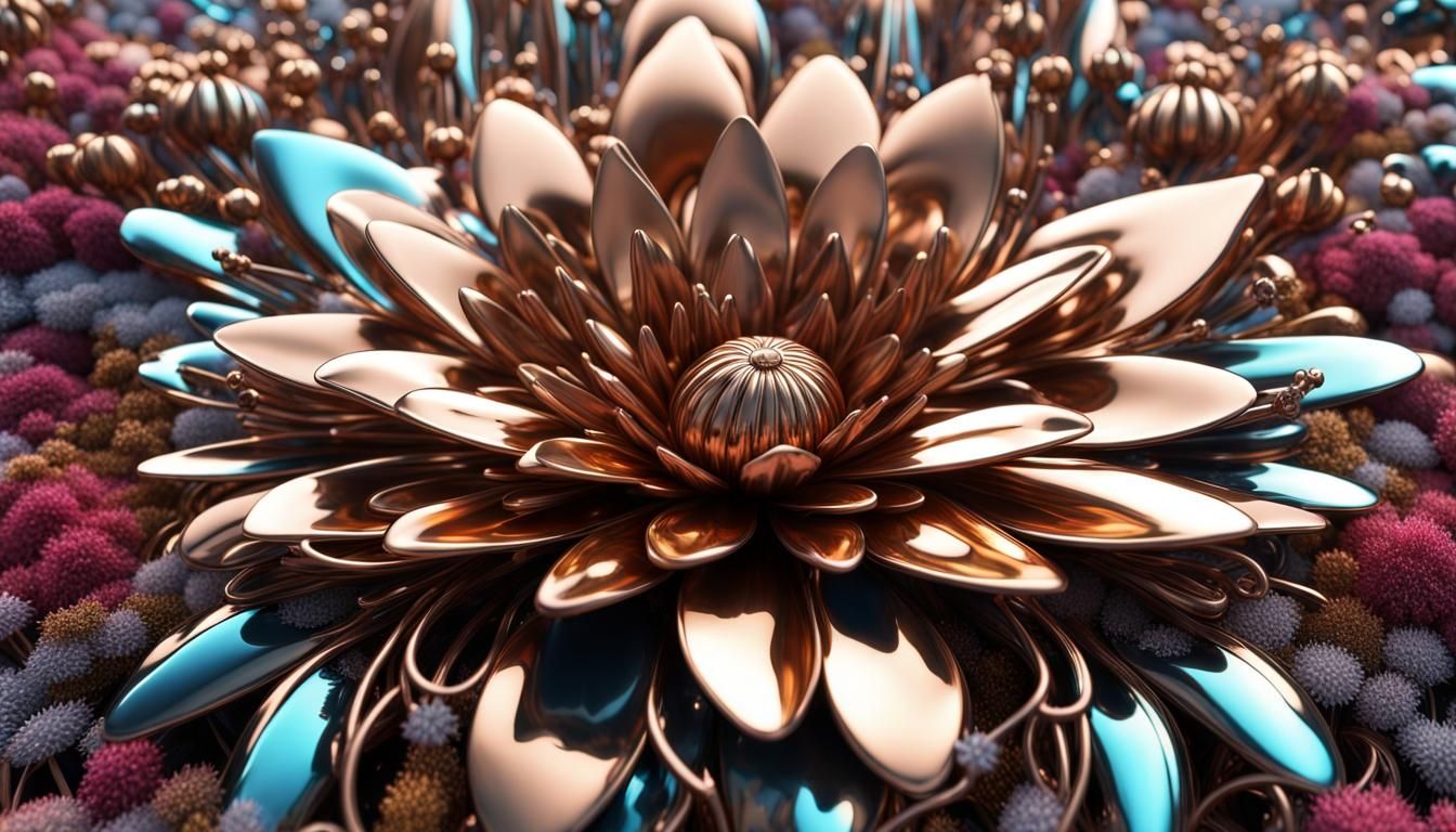 Metallic Flower Field: Hyperdetailed Metal Art