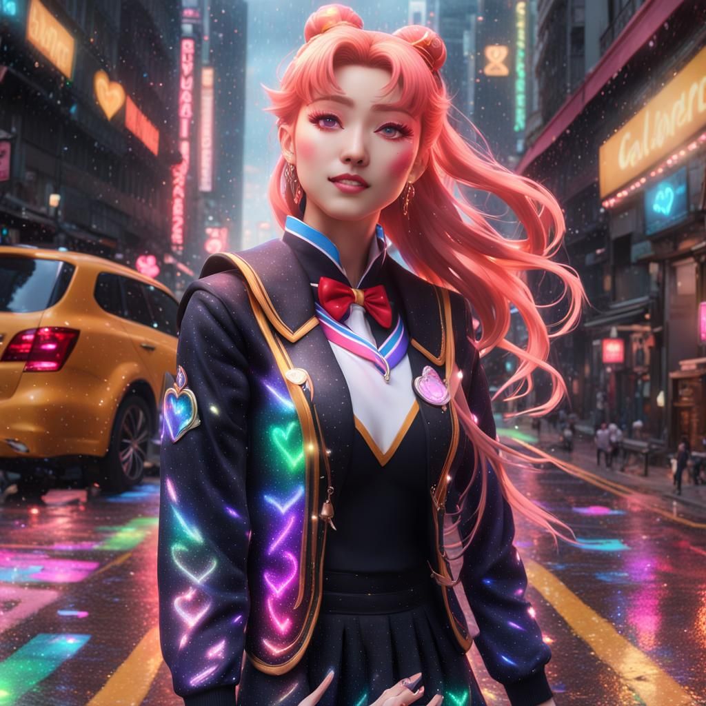 Glittering Kawaii Sailor Scout in Rainbow Hearts