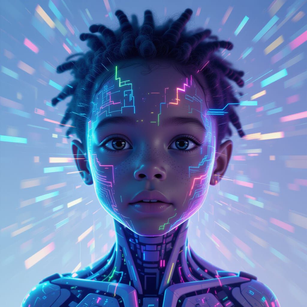 Luminous Alien Child Glitching with Digital Noise