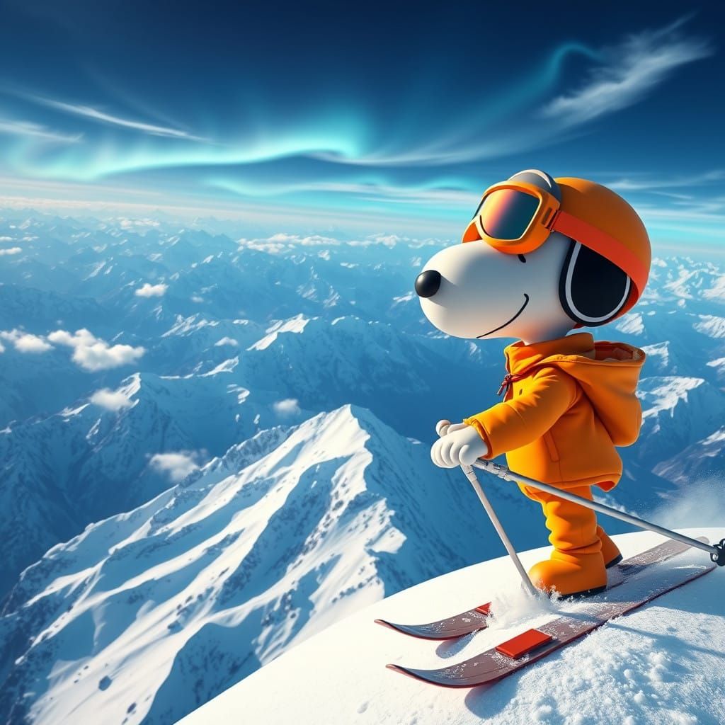 Snoopy Conquers Mt. Everest in Vibrant Skiing Adventure