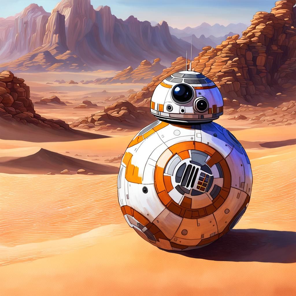 BB-8 Droid in Desert Watercolor Art