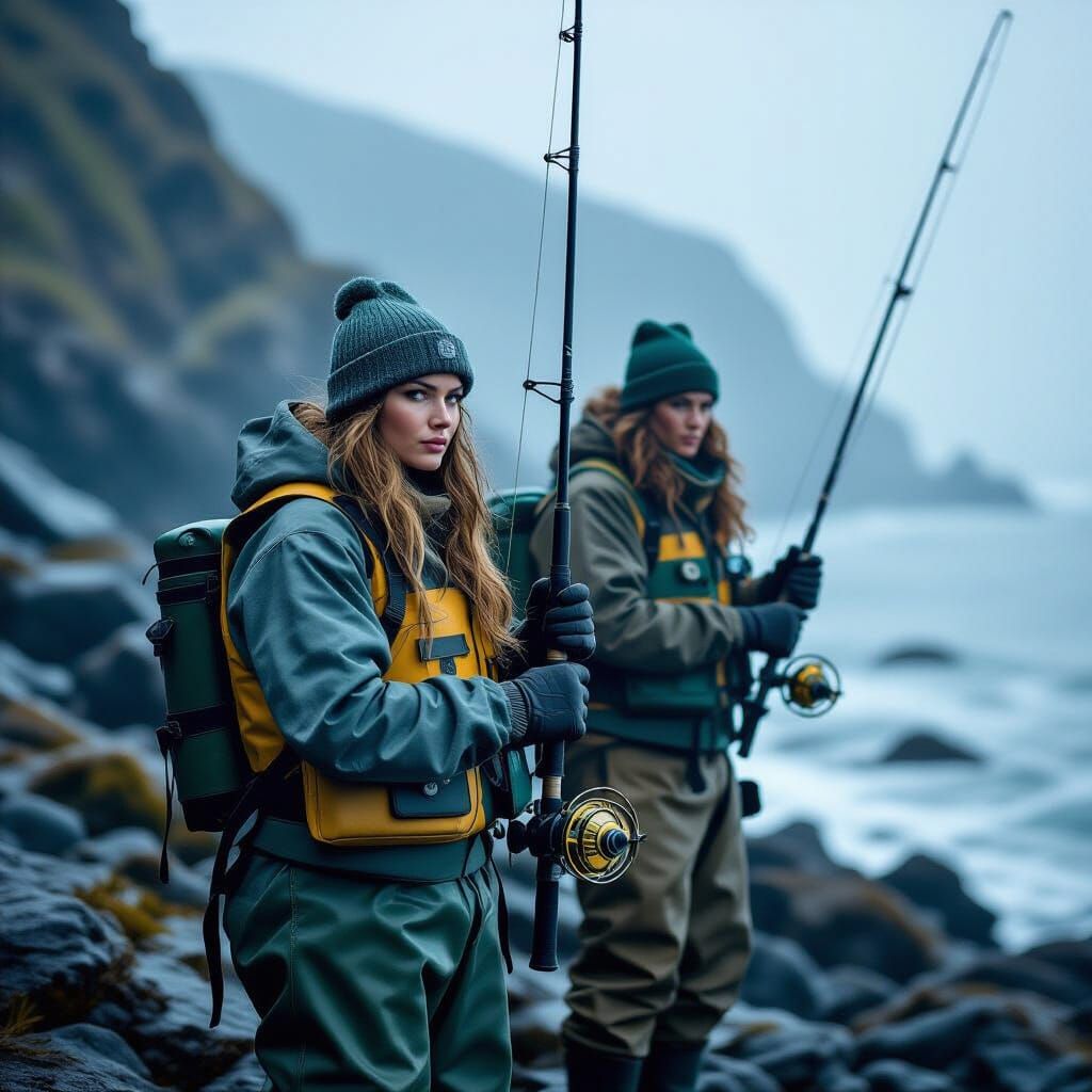Female Monster Fishermen on Rocky Coastline