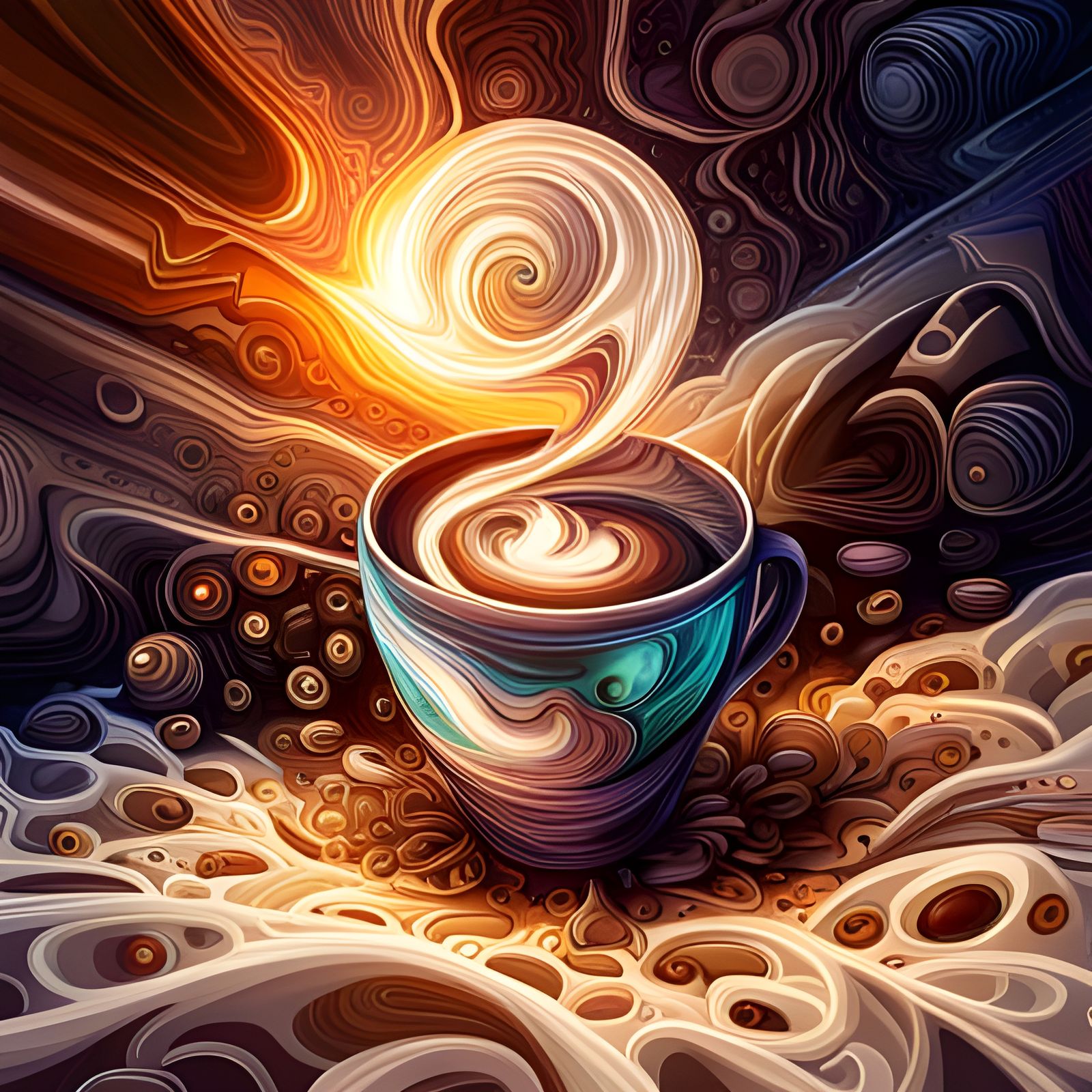 Exploded Cyberpunk Coffee: Digital Illustration