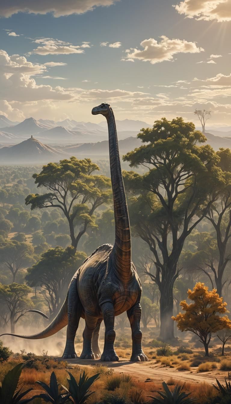 Diplodocus in a Sweeping Digital Landscape Art