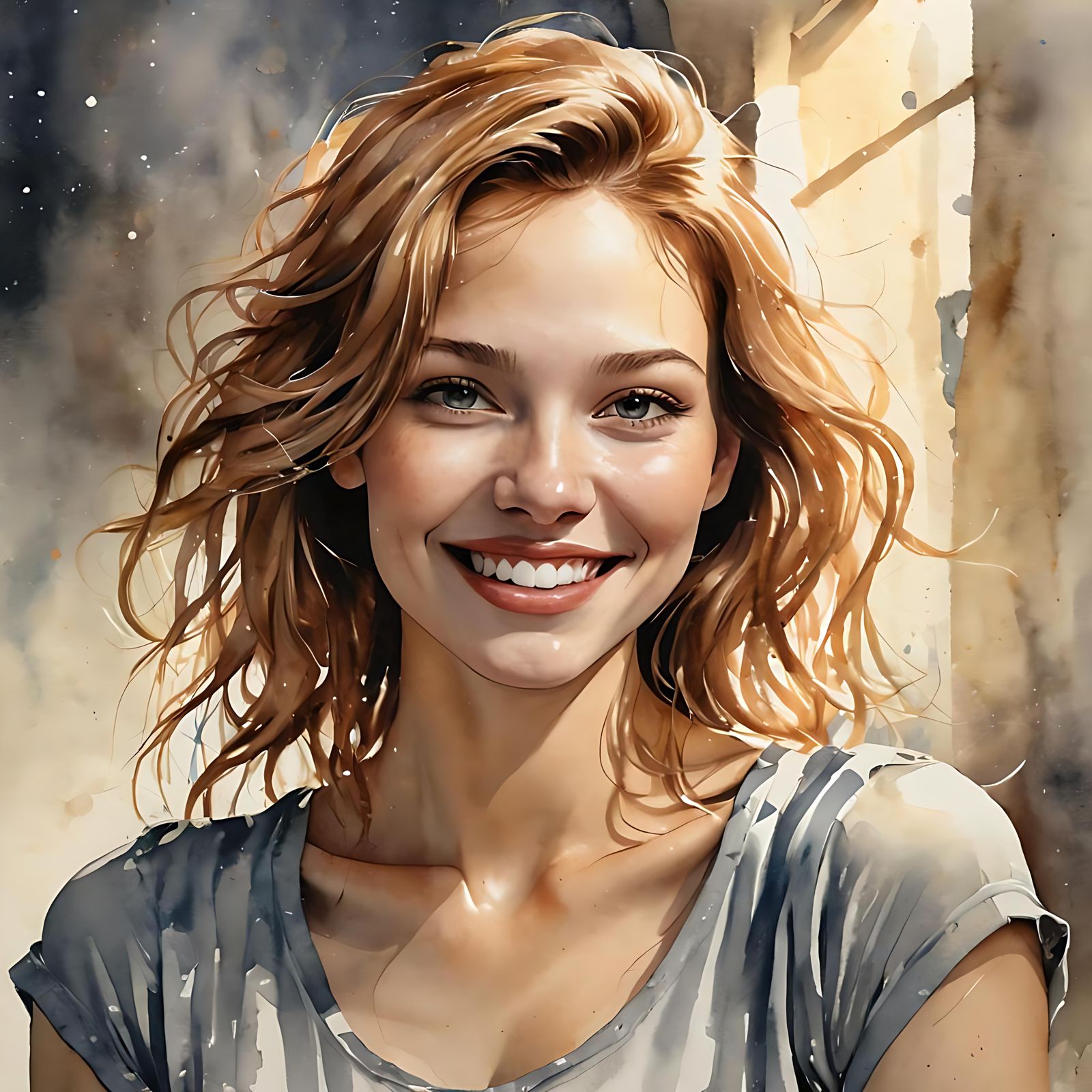 Watercolor Woman with a Gorgeous Smile