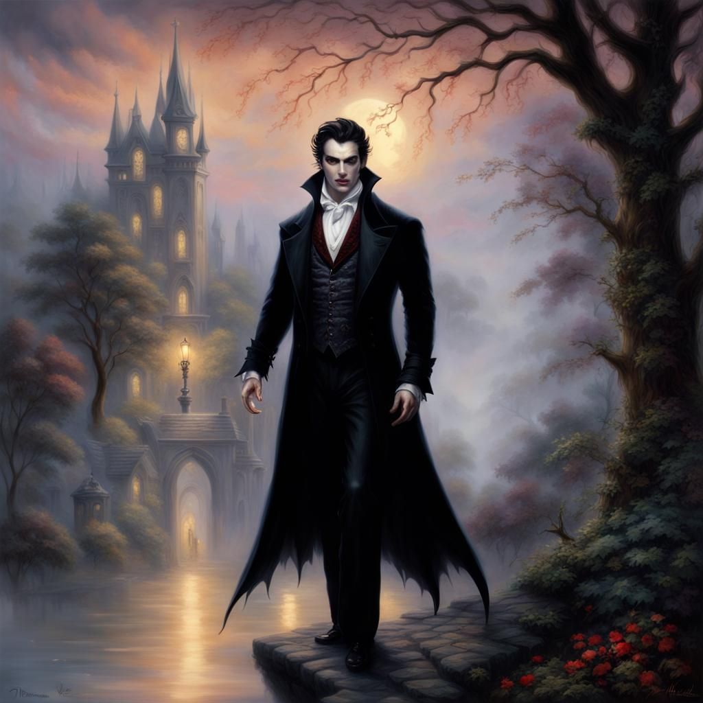 Handsome Vampire with Intense Gaze in Ethereal Style