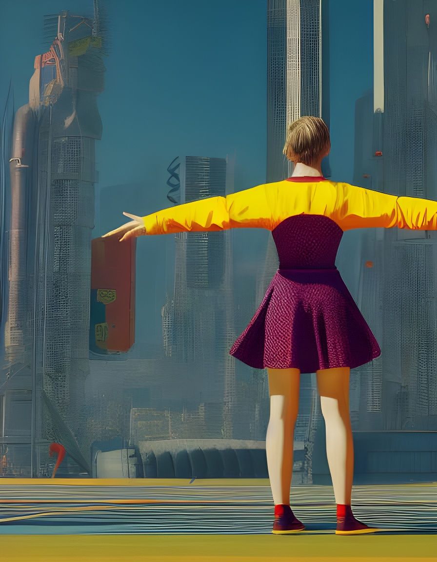 CGI Woman in Yoga Pose, Cel-Shaded Retrowave Art