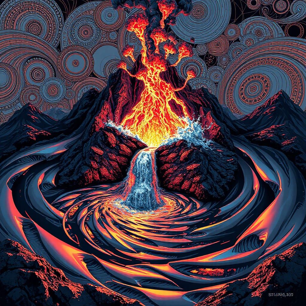Volcanic Whirlpool with Abstract Fractal Patterns