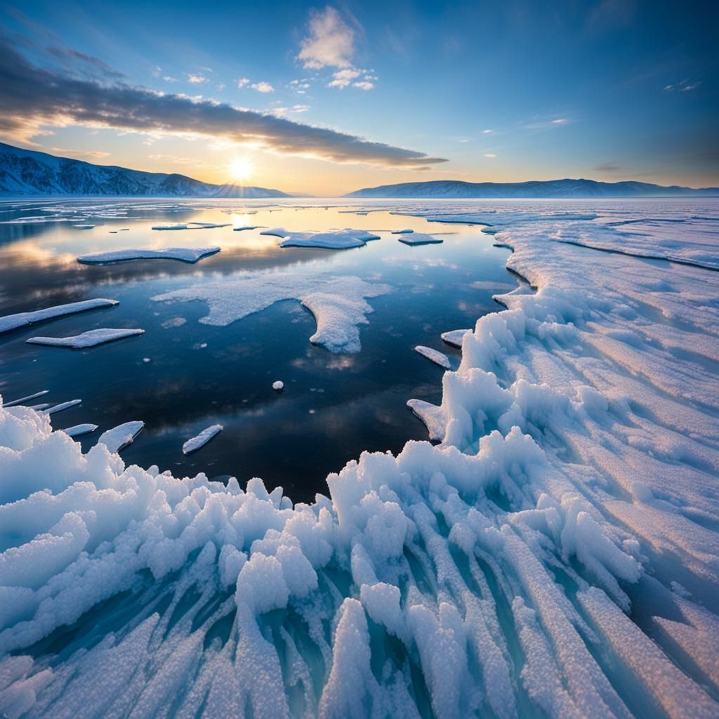 Frozen Lake Baikal at Dawn: High-Resolution Photography
