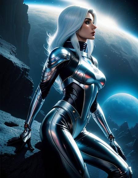 Astronaut in Silver Bikini on Alien Planet