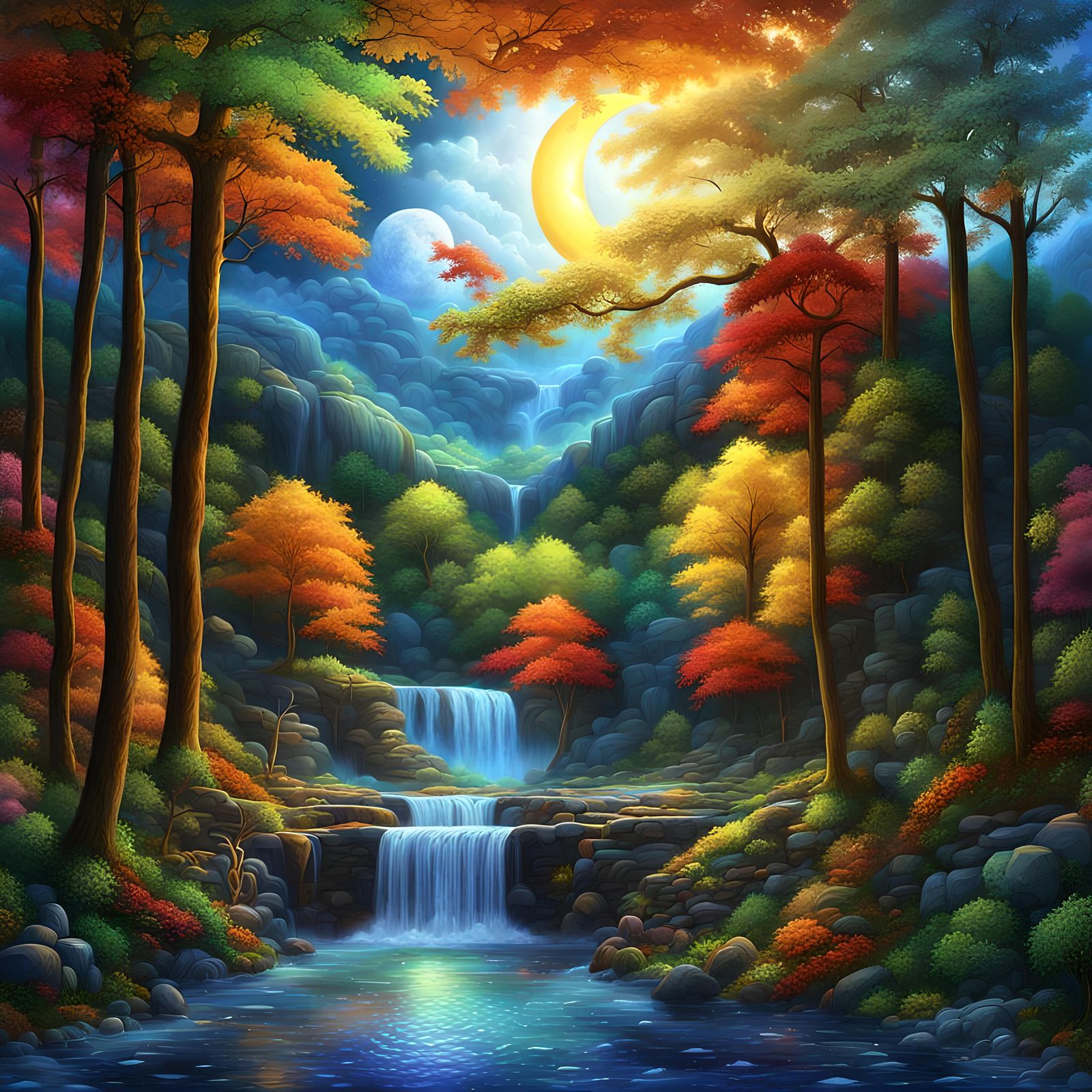 Vibrant Patchwork Quilt Nature Scene in 3D