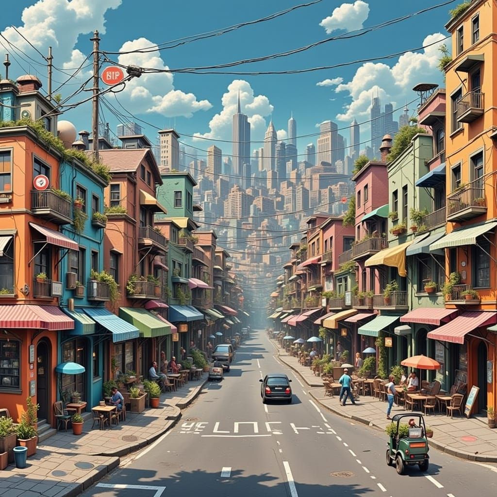 Urban Summer Scene in Dystopian Style