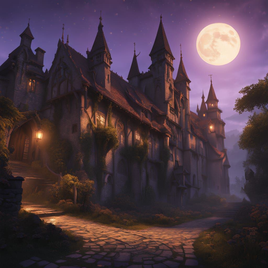 Medieval Village Shrouded in Ethereal Glow