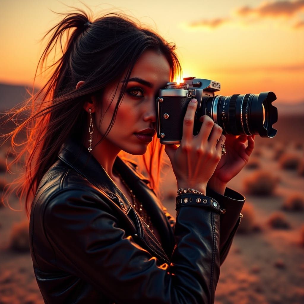 Mojave Sunset: Woman Photographing in Desert Light