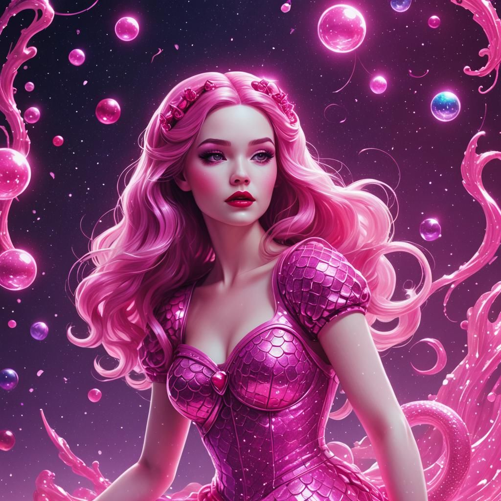 Snow White Space Mermaid in Synthwave Neon Style