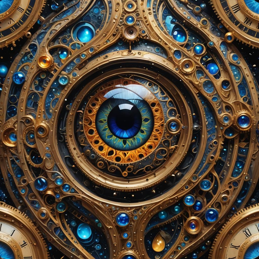 Cosmic Surrealism: Eye with Clockwork Teardrop