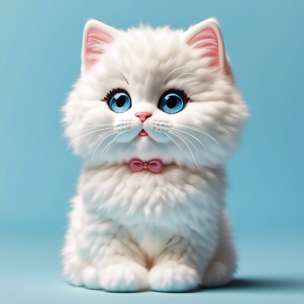 Adorable White Plush Cat Toy in Photorealistic Style
