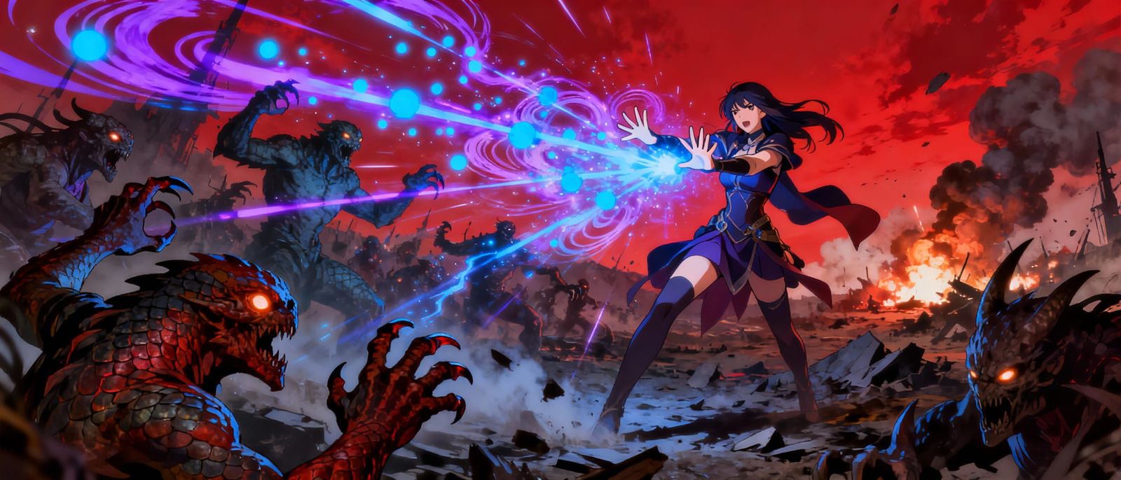 Sorceress Unleashes Arcane Energy Against Demons