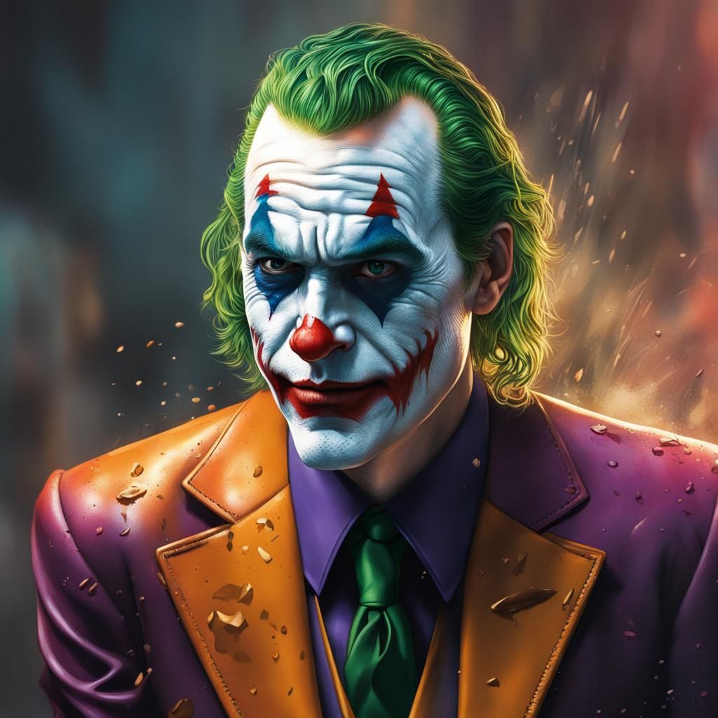 Hyperrealistic Joker Portrait with Colorful Splash Art