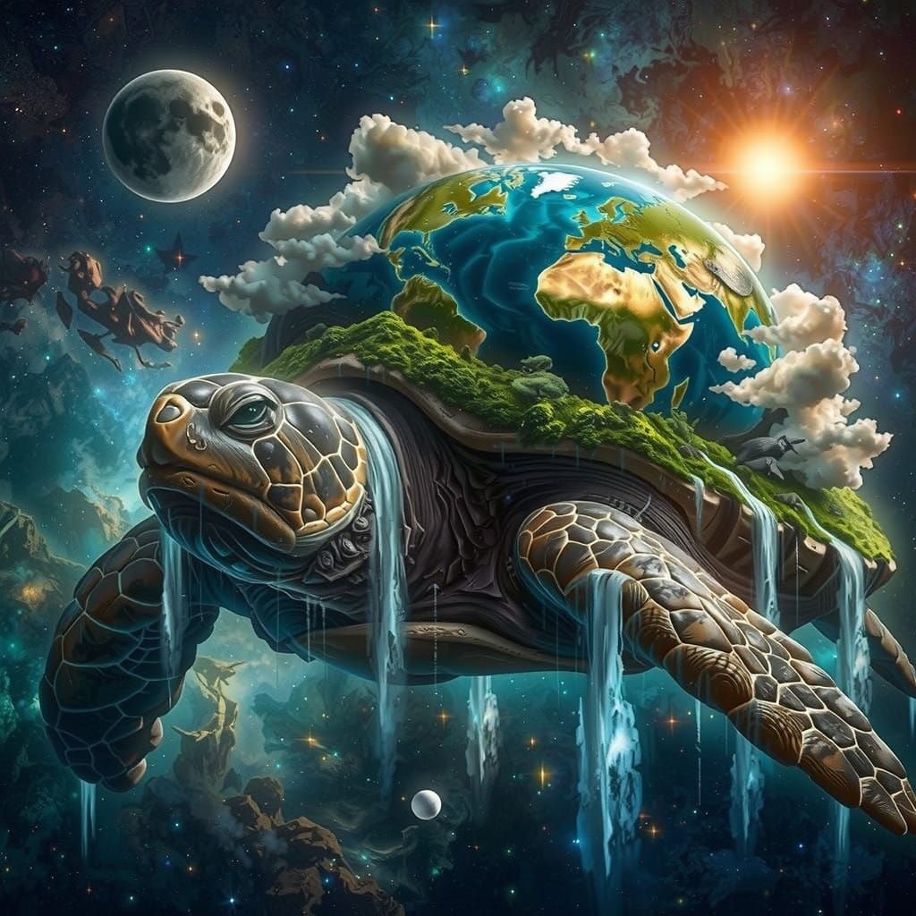 Cosmic Turtle Carries Terrestrial World through Space in Eth...