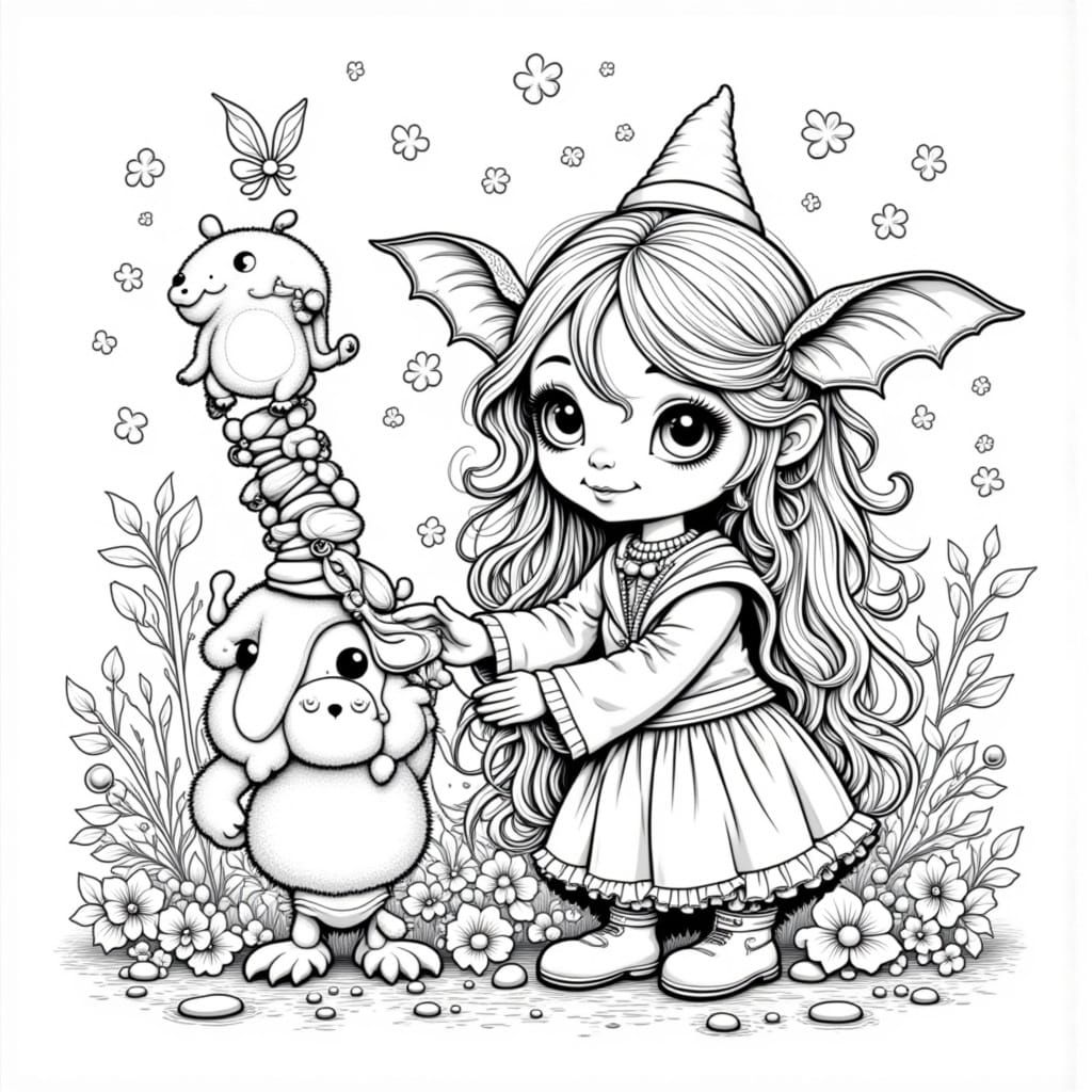 Cute Chibi Monster Assistant for Coloring Book