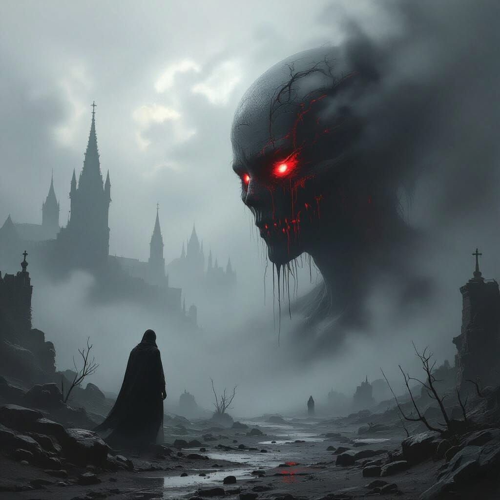 Eerie Darkscape with Blood-Stained Shadows