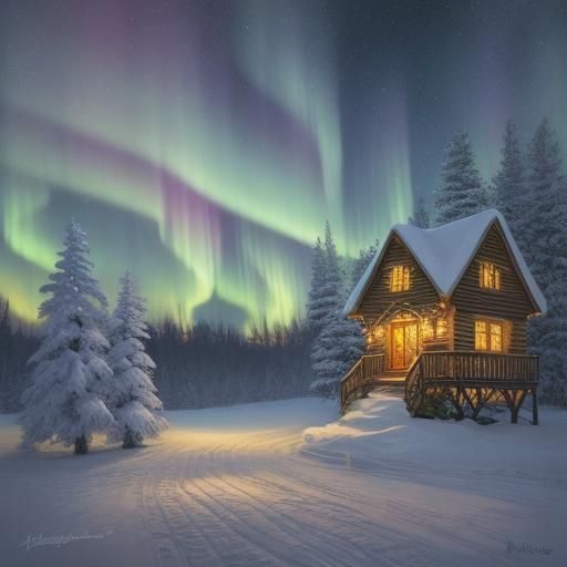 Golden Manger Watched by Deer in Snowy Woods