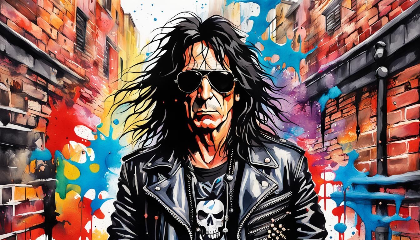 Alice Cooper Portrait as Watercolor Street Art