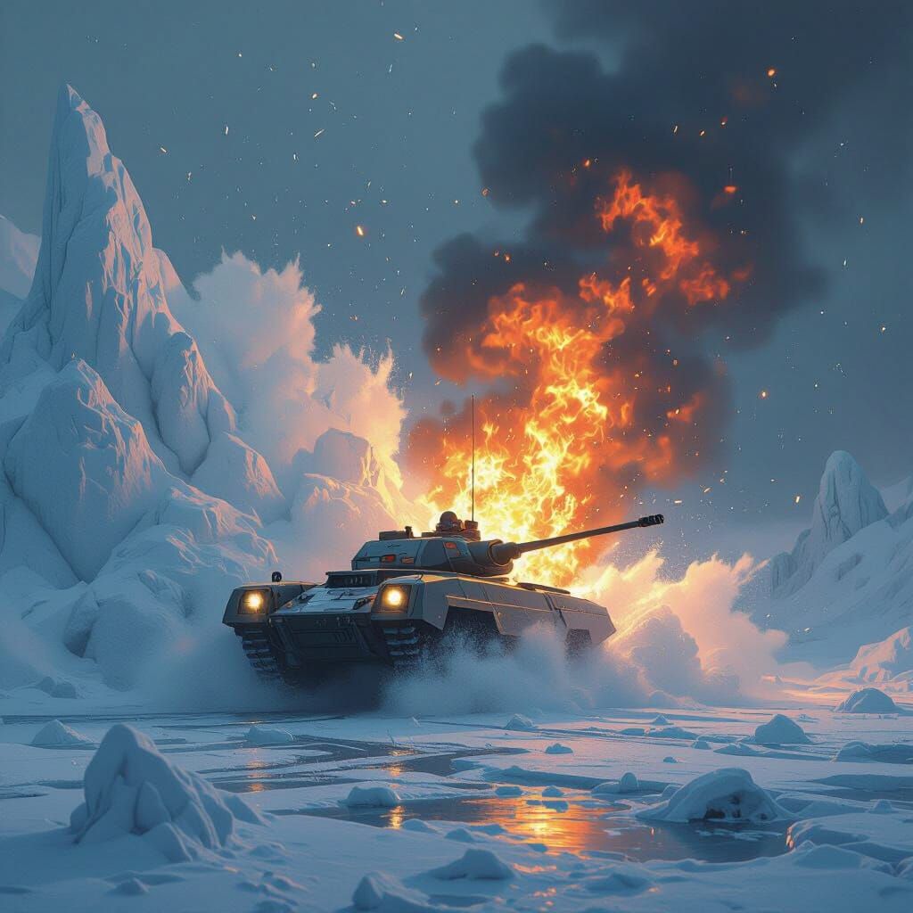 Ice Blast and Flames Dancing in Kinetic Scene