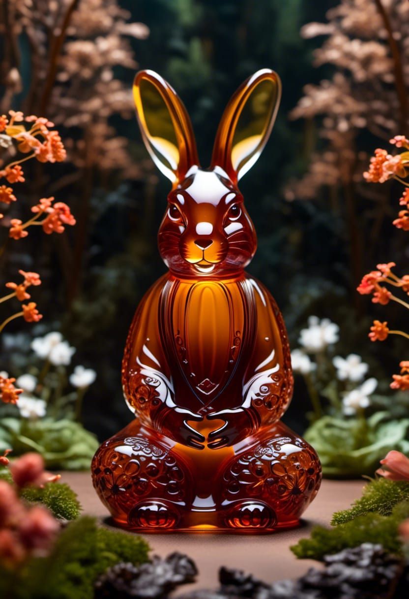 Meditating Rabbit in Forest as Glass Sculpture