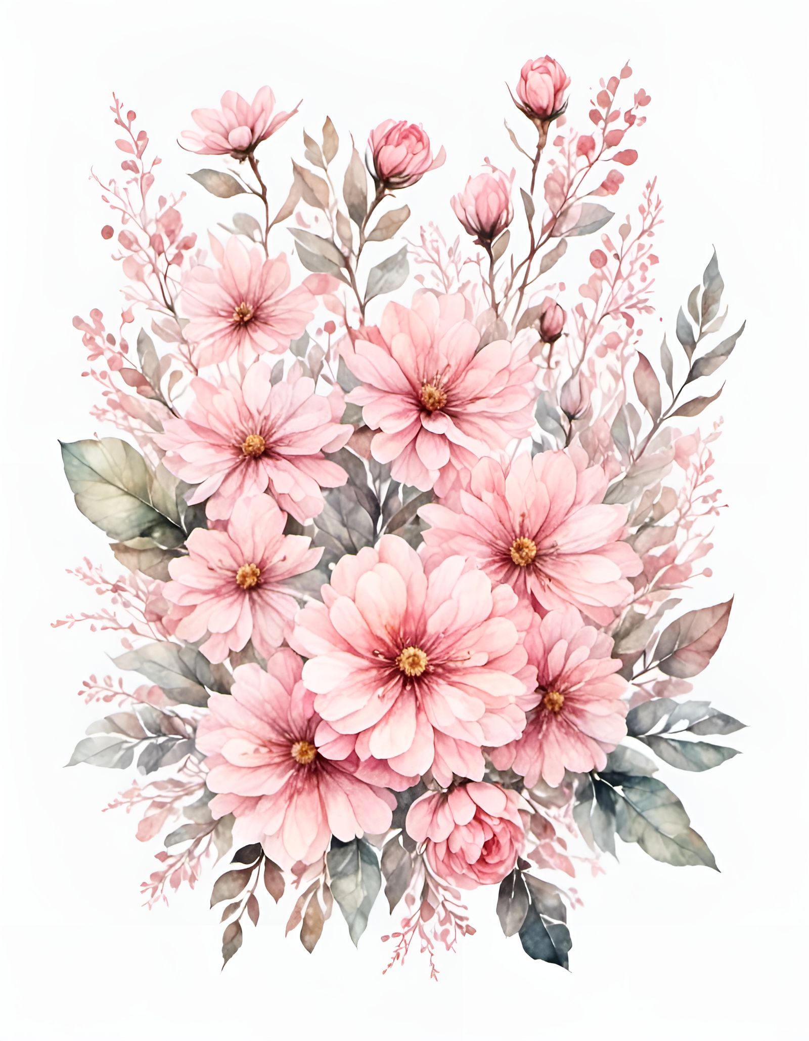 Light Pink Watercolor Flower Clipart Arrangement