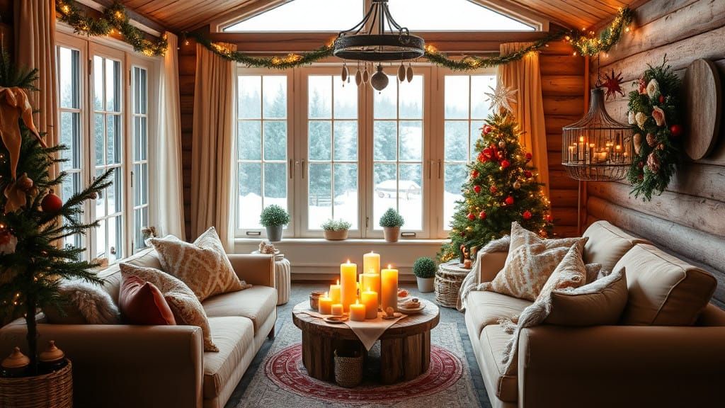 Cozy Winter Wonderland with Golden Ambiance and Christmas Ch...