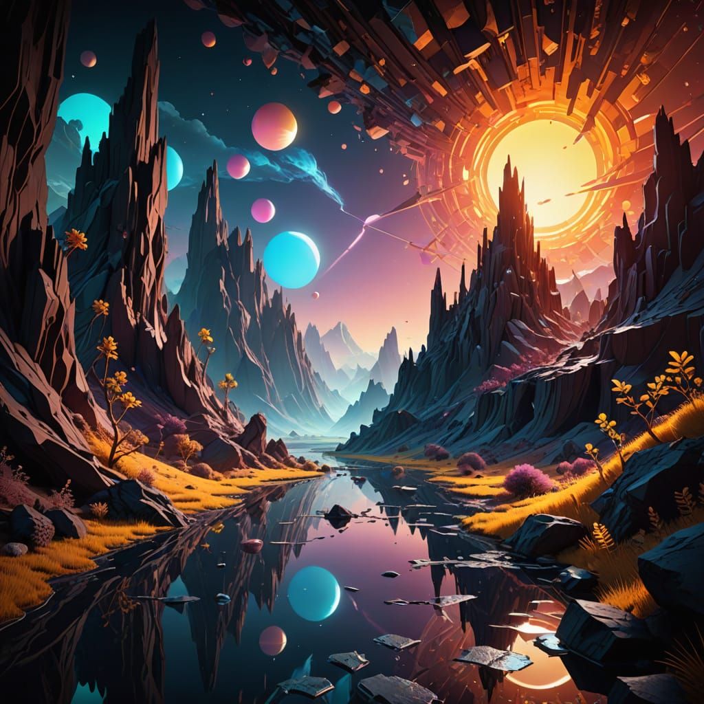 Surreal 2D to 3D Transition in Hyper-Realistic Digital Art