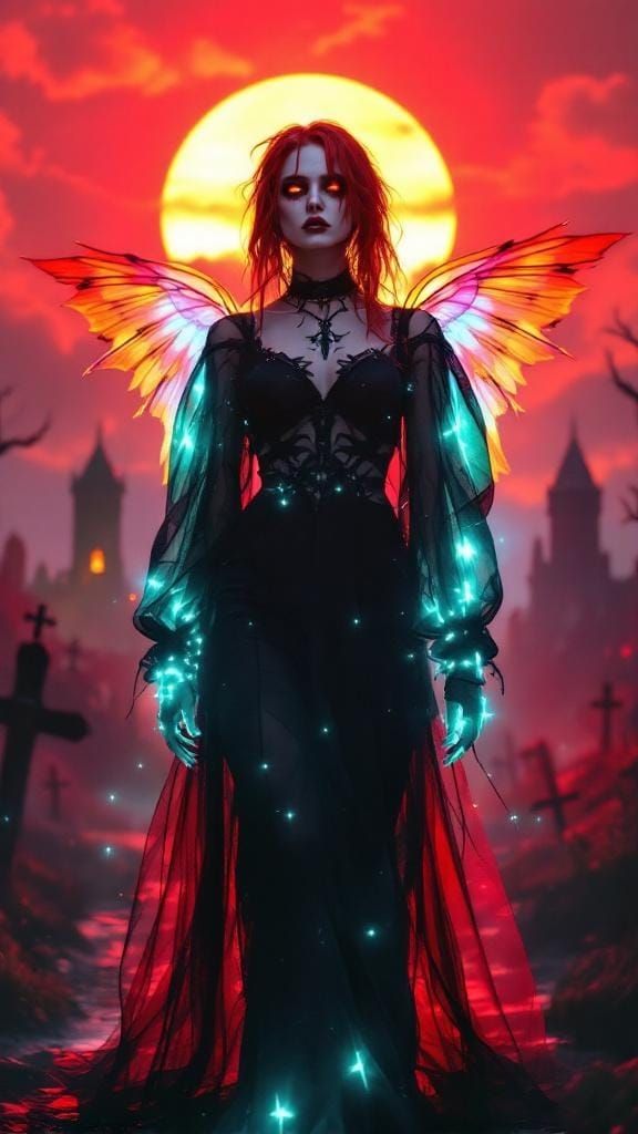 Gothic Fairy on Runway with Psychedelic Sunset