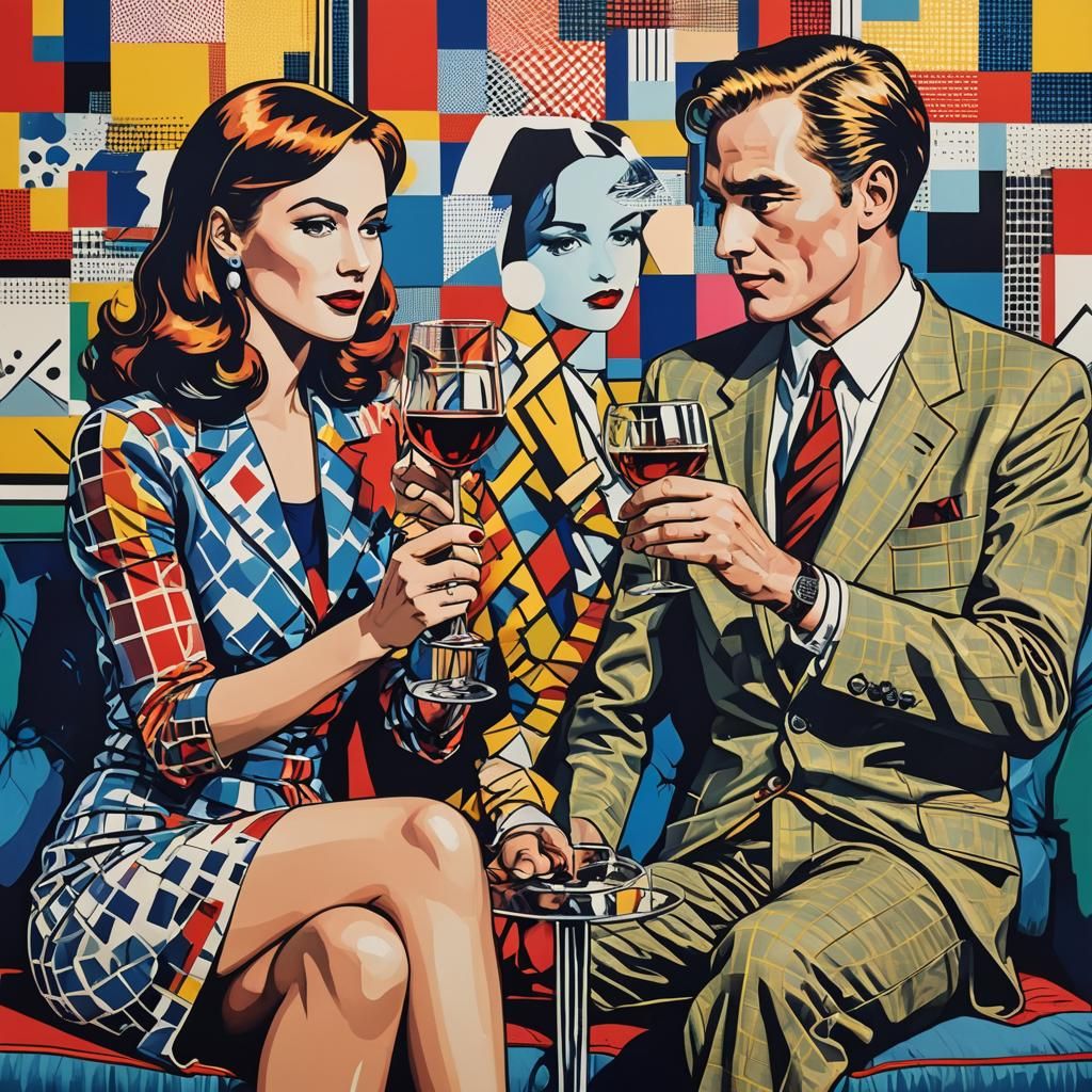 Pop Art Couple with Joint and Wine