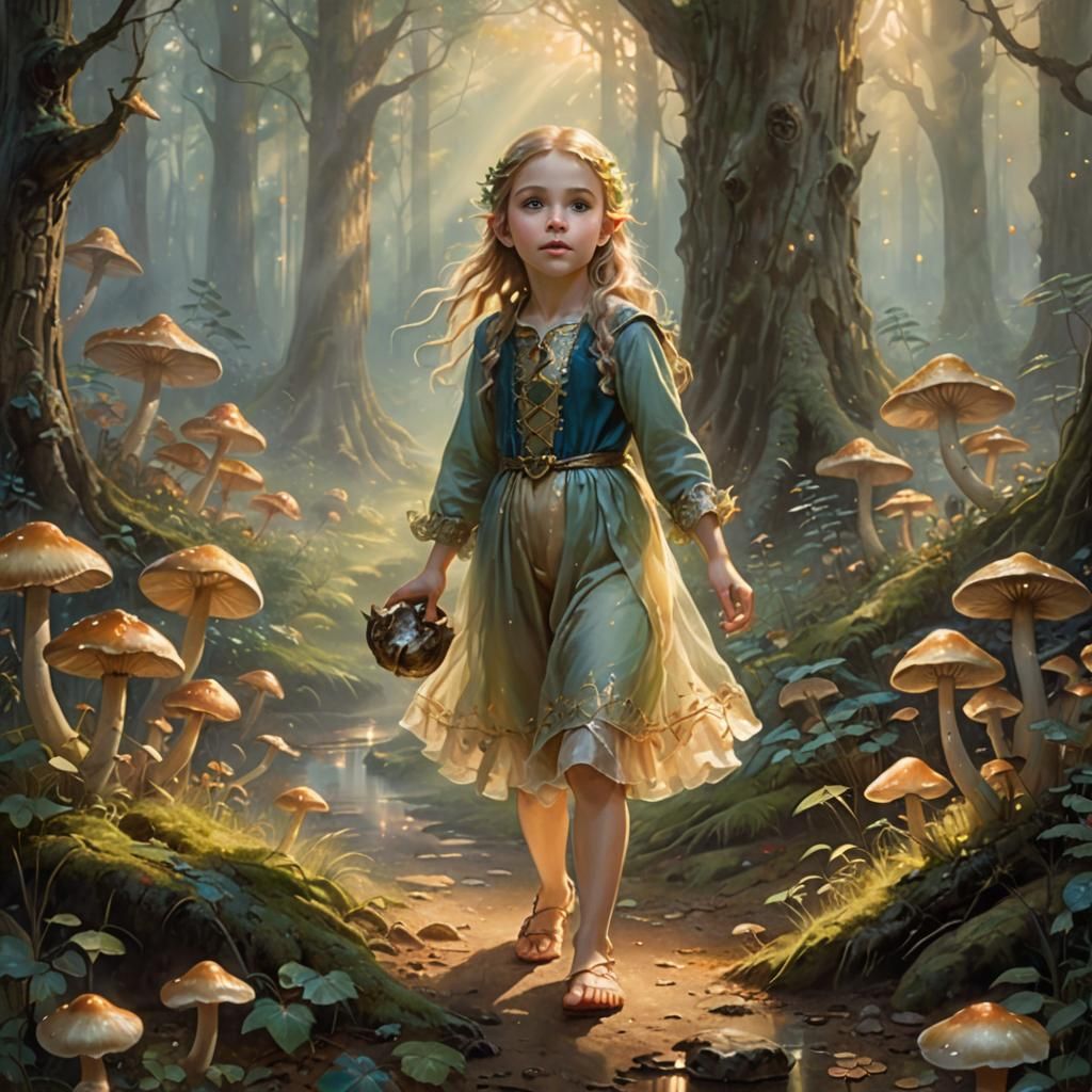 Female elven child exploring the ancient forest.