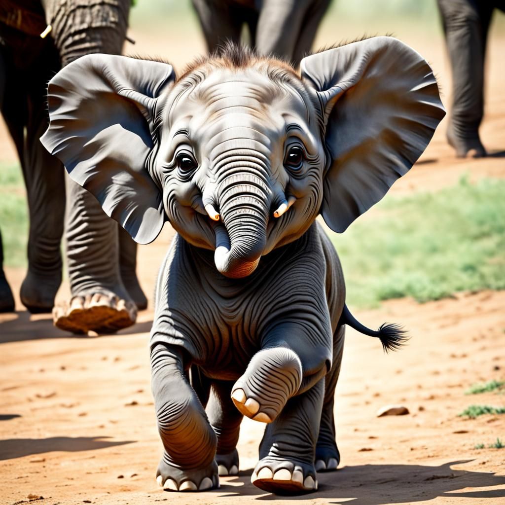 Joyful Happy Baby Elephant Portrait