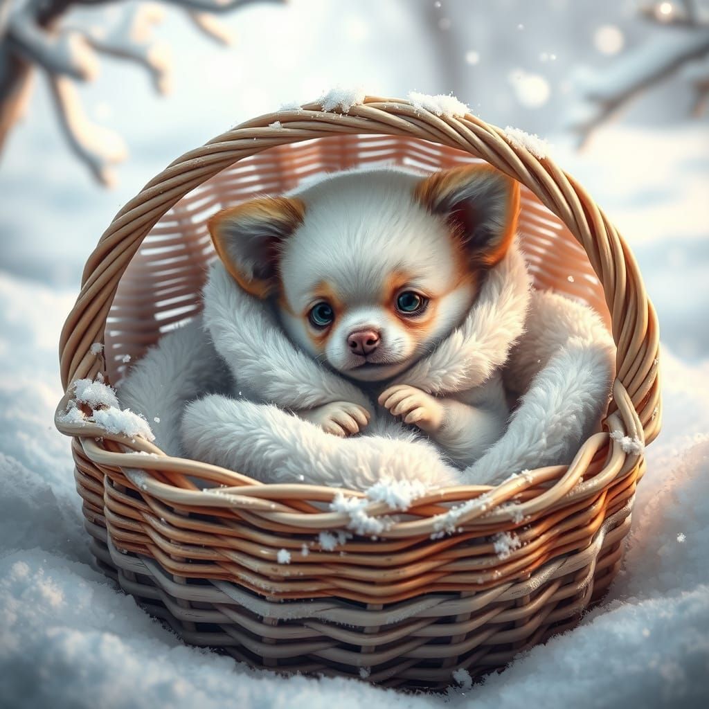 Whimsical Winter Wonderland with Adorable Pet in Plush White...