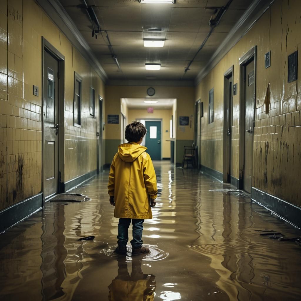 Eerie School Hallway Digital Horror Painting