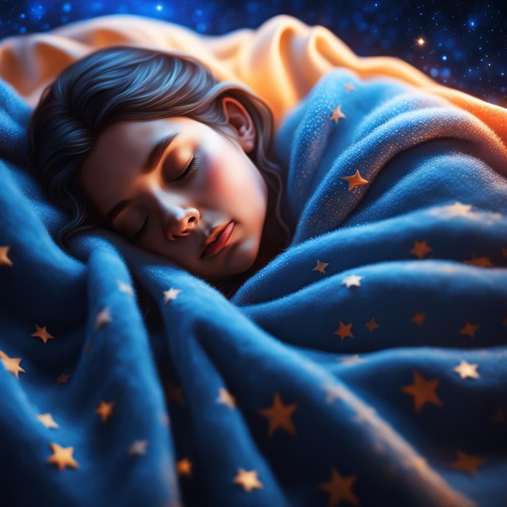 Girl Sleeping Under Starry Space Blanket