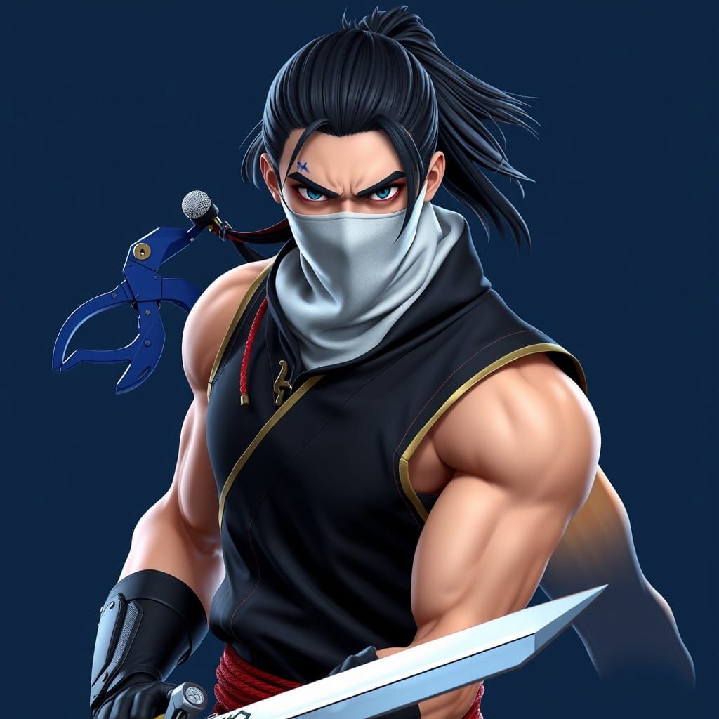 Cyborg Ninja Warrior with Robotic Exoskeleton in Anime Style