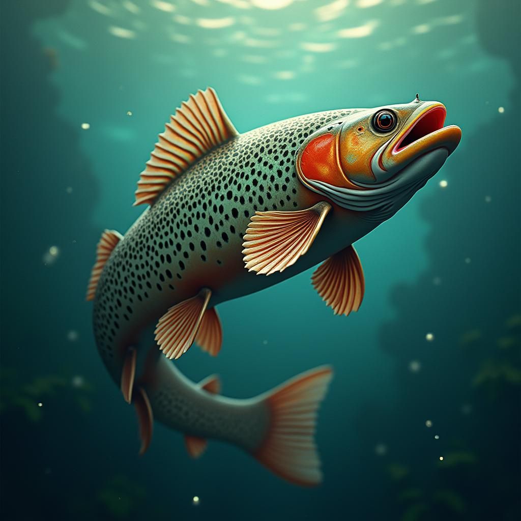 Hybrid Trout and Muskie in Aquatic Dreamscape